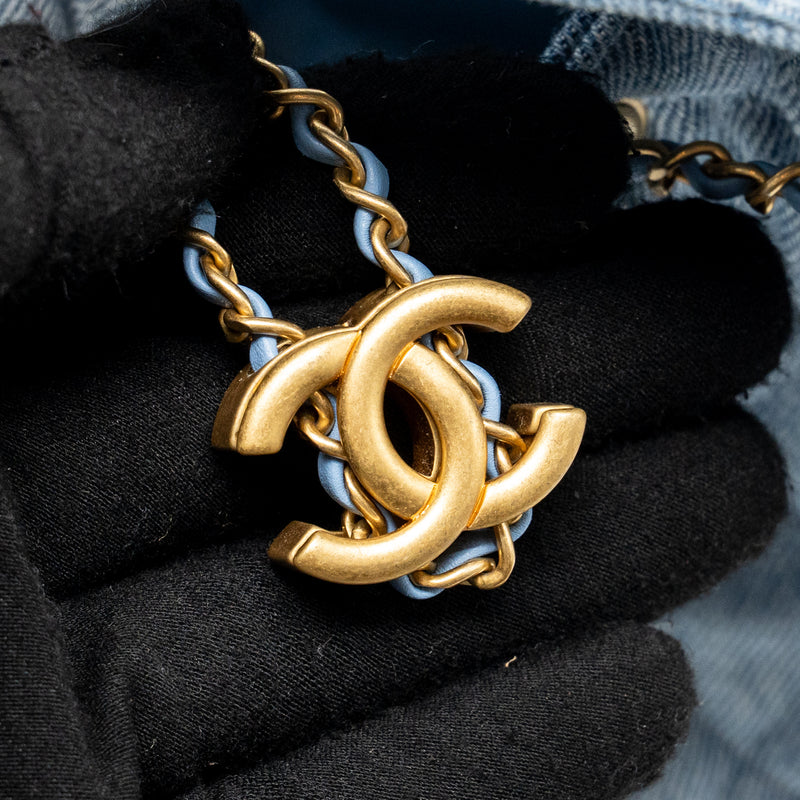 Chanel small 25 bag washed denim light blue GHW (microchip)