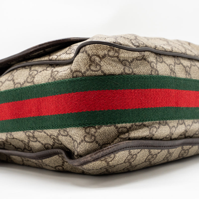 Gucci Large Flap Messenger Bag GG Supreme Canvas SHW