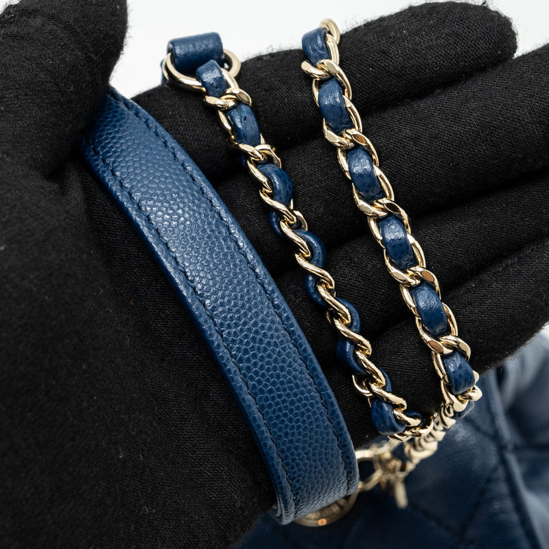 Chanel Small Coco Handle With Lizard Embossed Handle Caviar Navy LGHW(microchip)