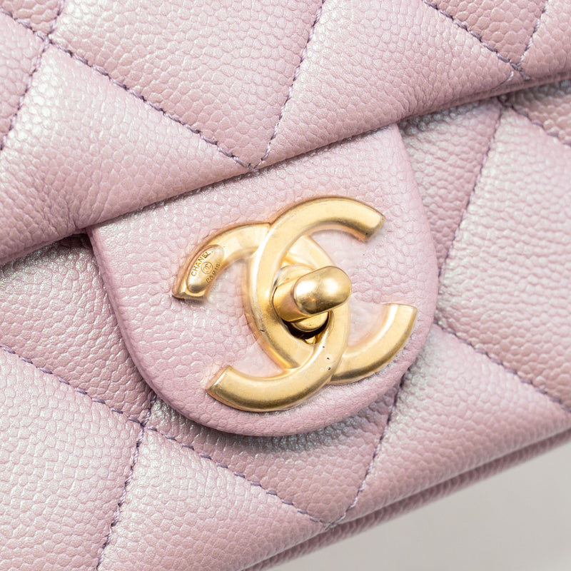 Chanel 21k My Perfect Mini Flap Bag Caviar Iridescent Pink GHW (microc