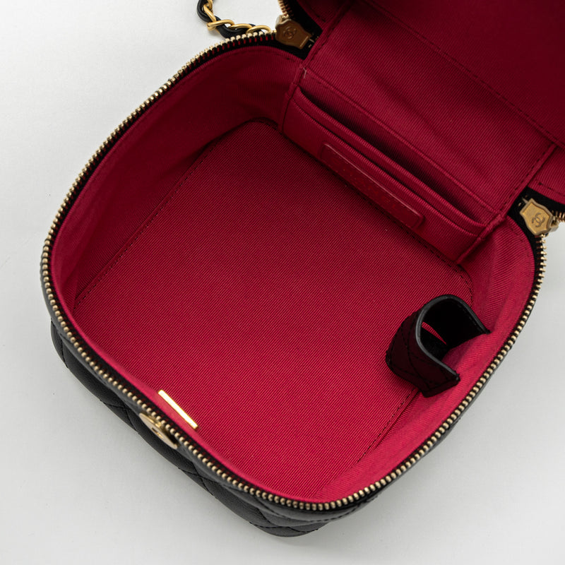 Chanel Top Handle Vanity Crossbody Bag Calfskin Black Brushed GHW (Microchip)
