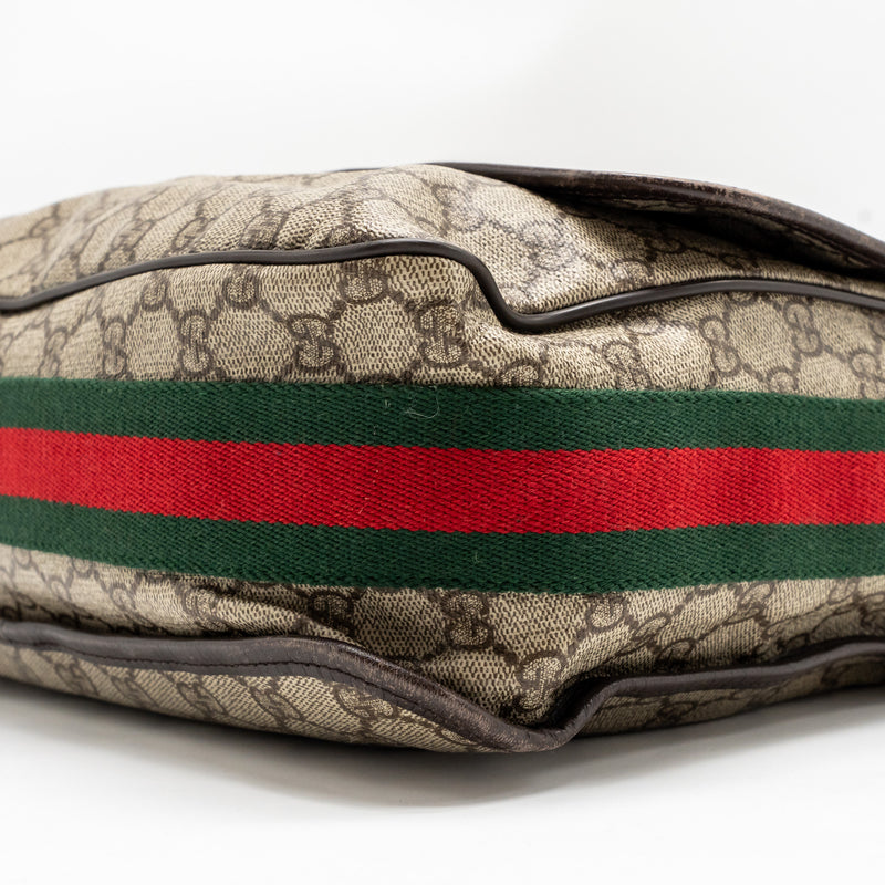 Gucci Large Flap Messenger Bag GG Supreme Canvas SHW