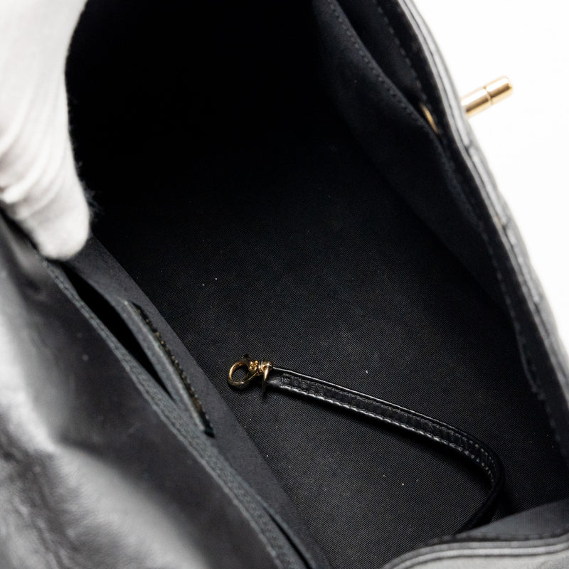 Chanel Chevron Frame Quilted Backpack Aged Calfskin Black GHW