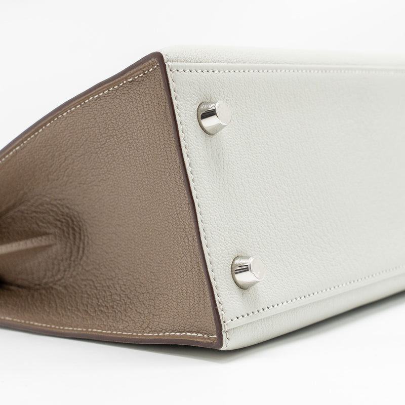 Hermes Kelly 25 Special Order Chèvre Mysore Gris Perle/Etoupe Brushed SHW Stamp Z