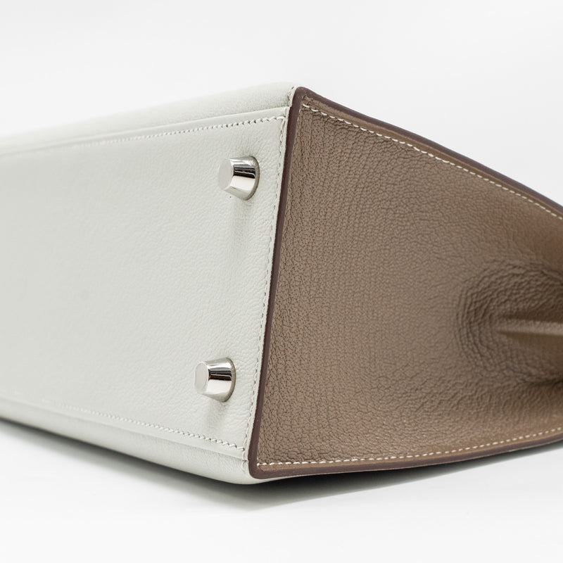 Hermes Kelly 25 Special Order Chèvre Mysore Gris Perle/Etoupe Brushed SHW Stamp Z