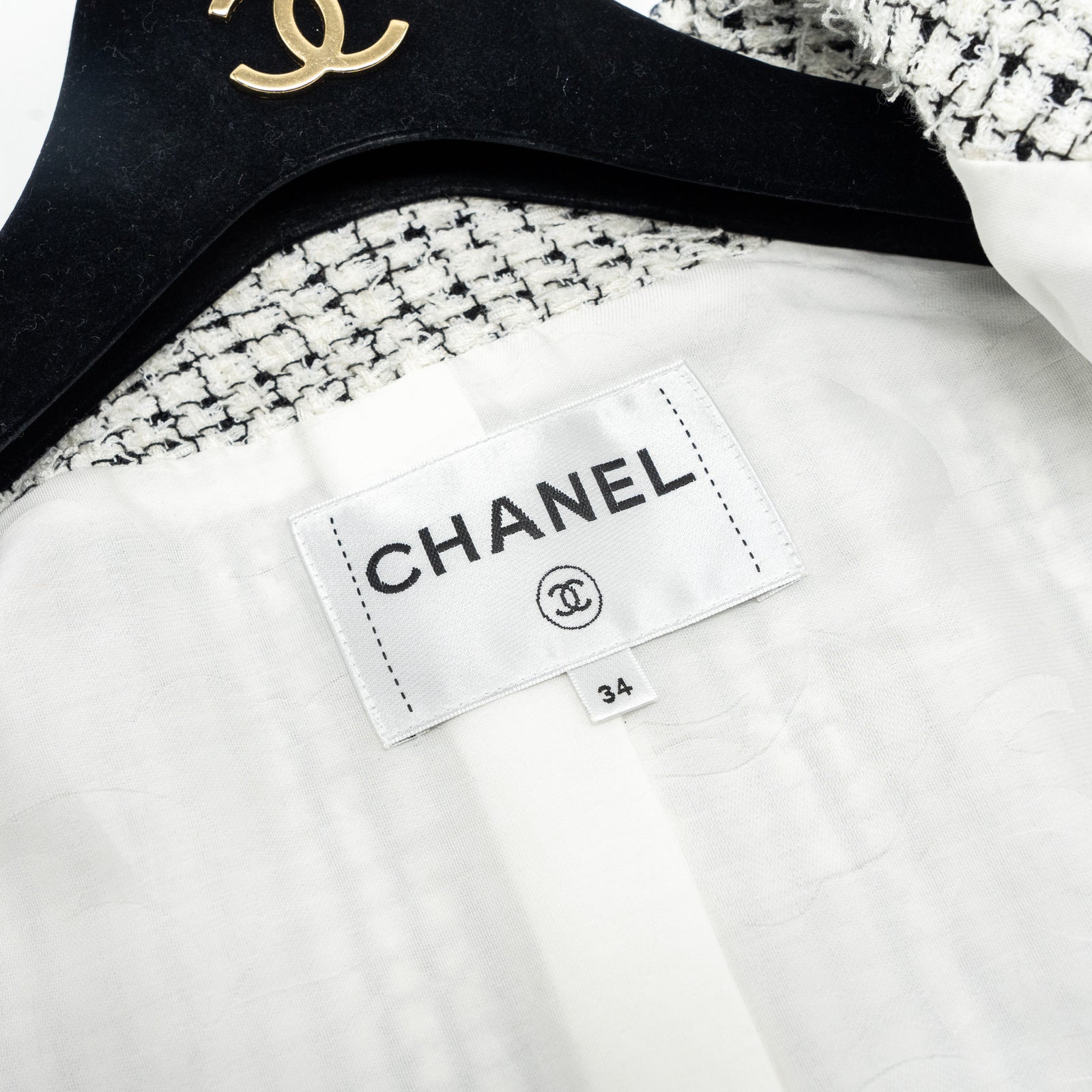 Chanel Size34 21P Tweed Jacket Cotton/Polyester White/Black/Multicolou