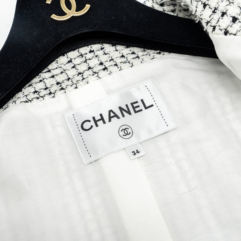 Chanel Size34 21P Tweed Jacket Cotton/Polyester White/Black/Multicolour