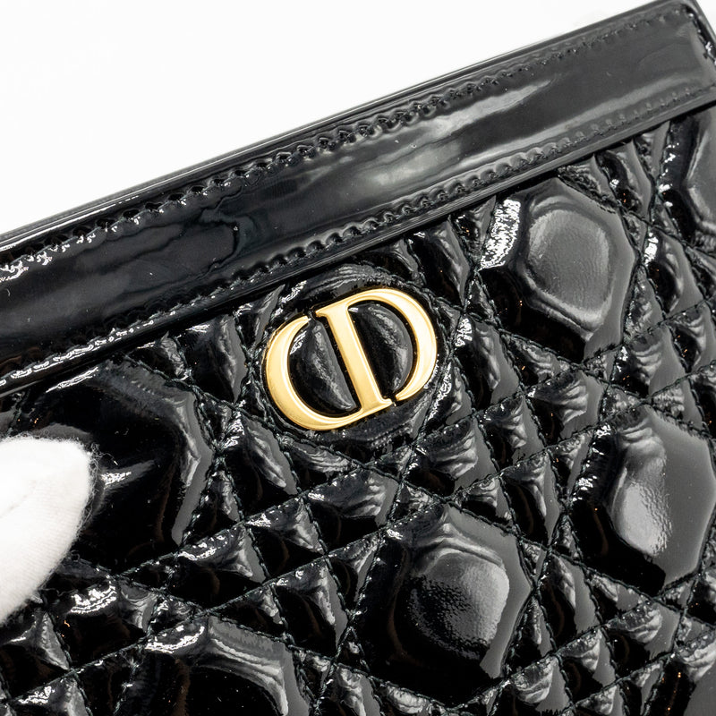 Dior Caro Pouch with Chain Patent Calfskin Black GHW