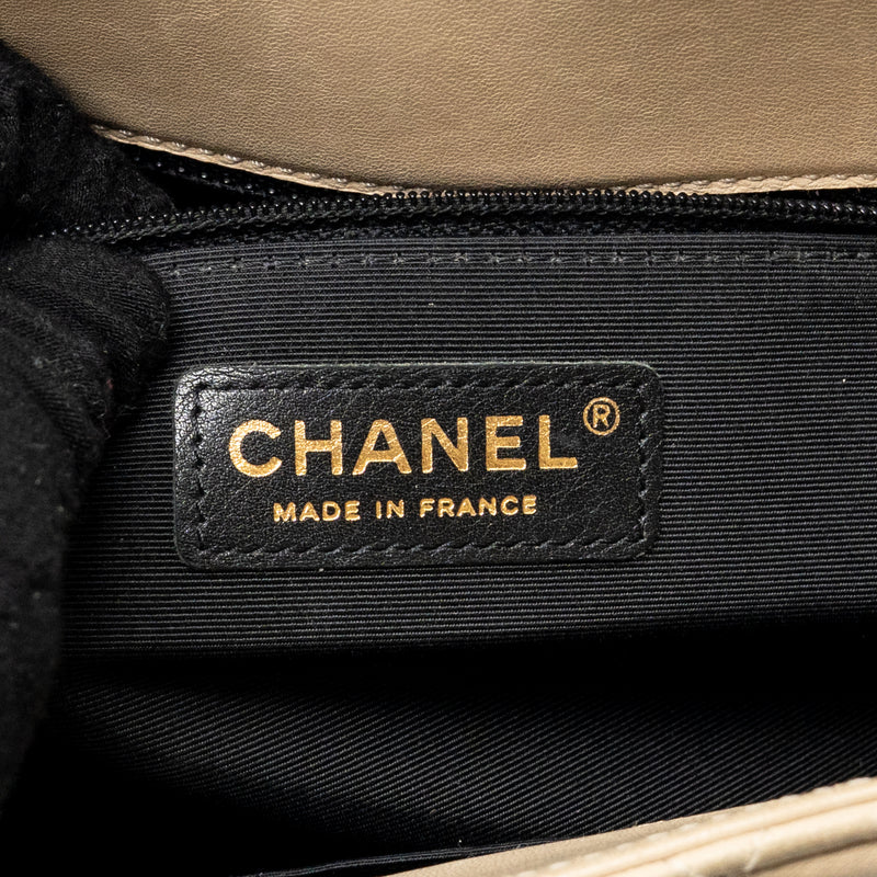 Chanel Elegant CC Tote Quilted Lambskin Beige/Black GHW