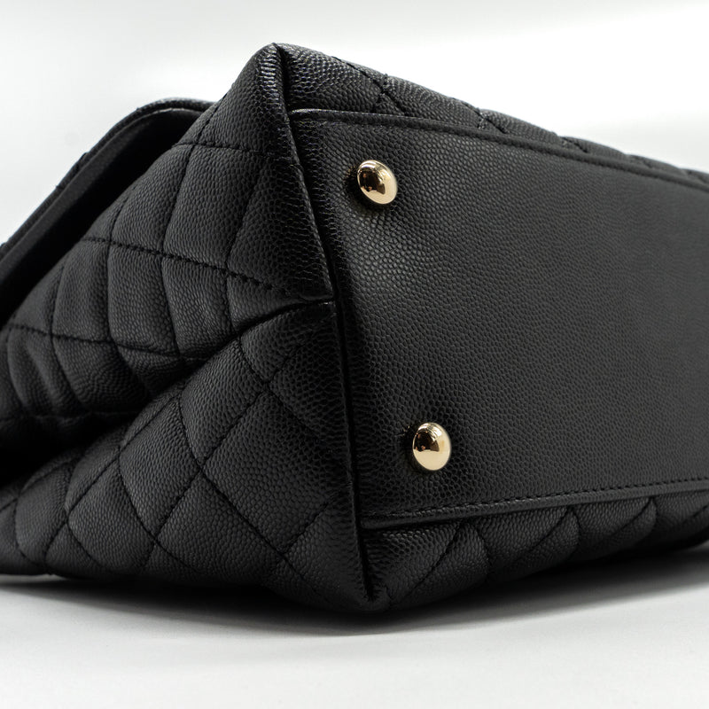 Chanel Medium Coco Handle Flap Bag Lizard Embossed Handle Caviar Black