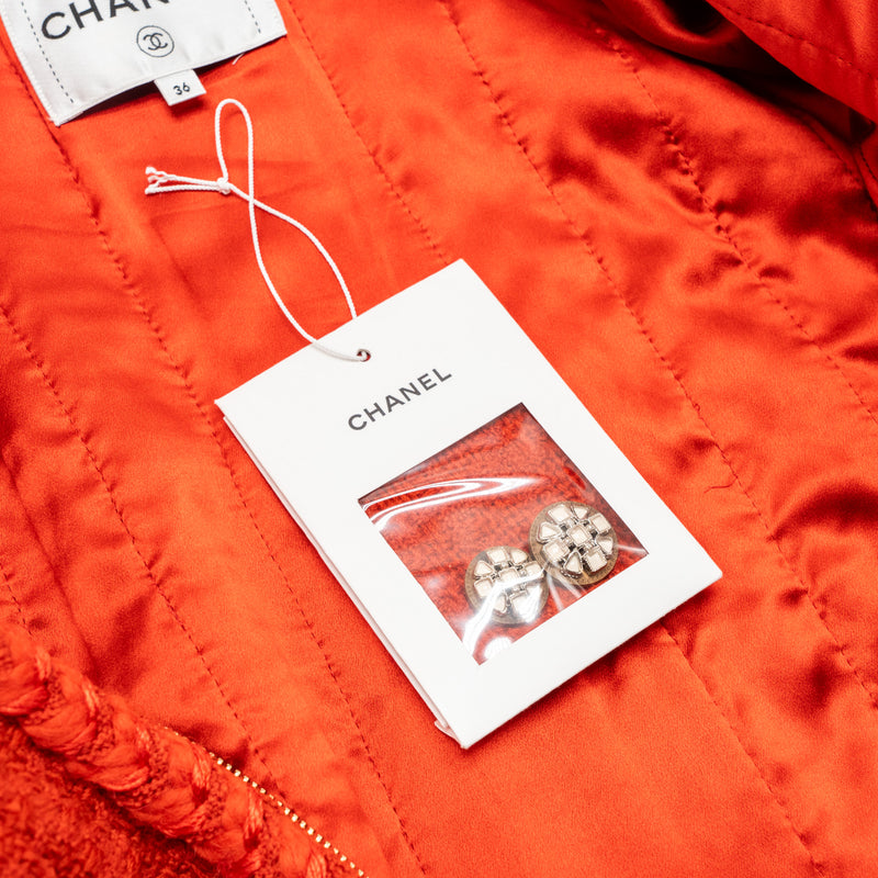 Chanel Size 36 19K Tweed Zip Up Jacket Wool Dark Orange