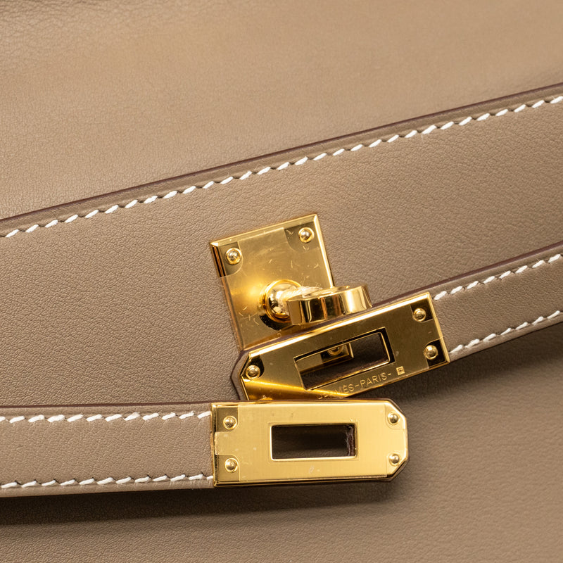 Hermes Kelly Pochette Swift Etoupe GHW Stamp W