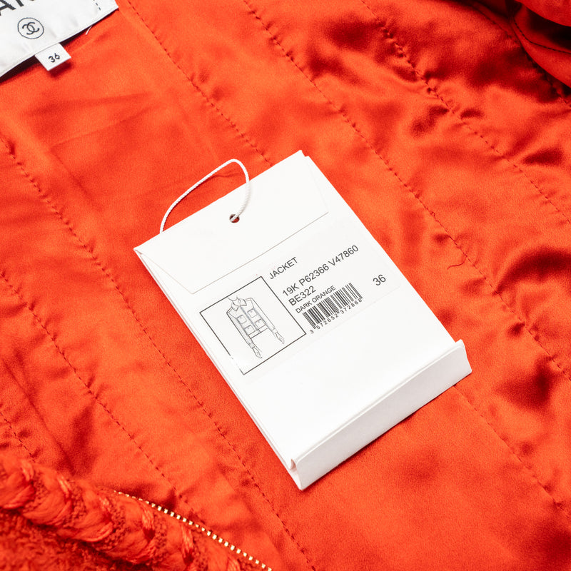 Chanel Size 36 19K Tweed Zip Up Jacket Wool Dark Orange