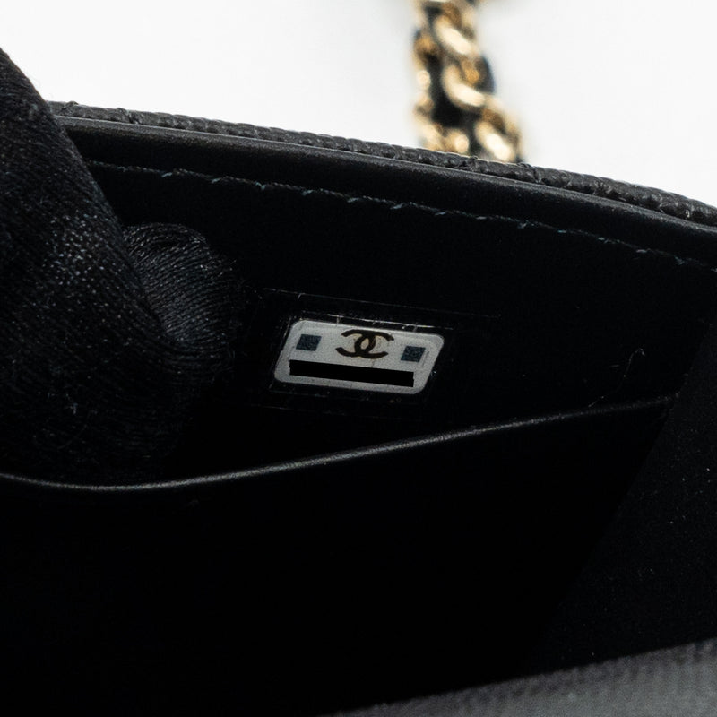 chanel 23p top handle mini flap bag with chain caviar black LGHW (microchip)