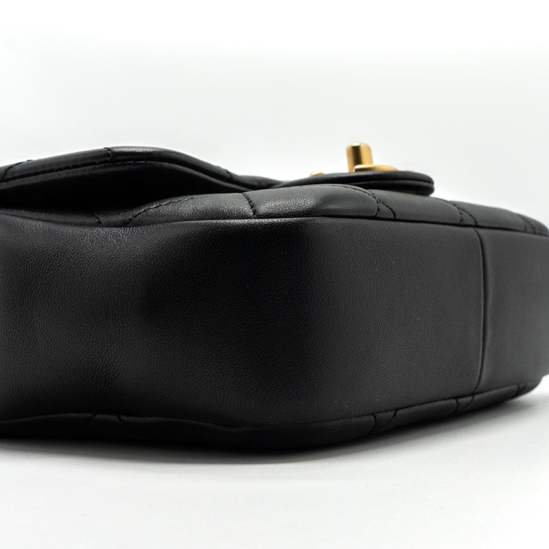 Chanel CIRCULAR HANDLE QUILTED FLAP BAG LAMBSKIN BLACK BRUSHED GHW