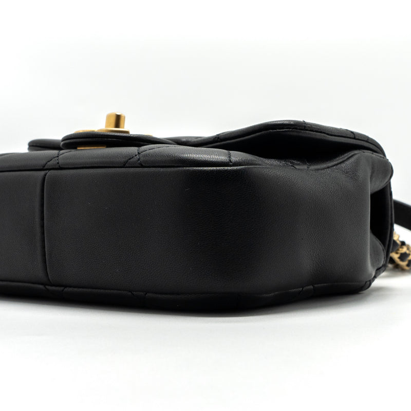 Chanel CIRCULAR HANDLE QUILTED FLAP BAG LAMBSKIN BLACK BRUSHED GHW