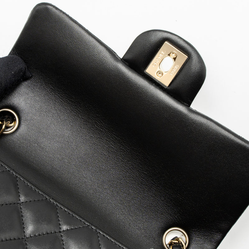 Chanel Mini Rectangular Flap Bag Lambskin Black LGHW (Microchip)