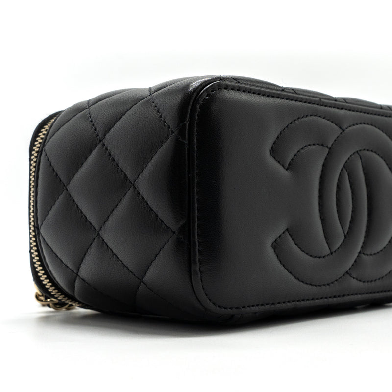 Chanel top handle long vanity with chain lambskin black LGHW (microchip)
