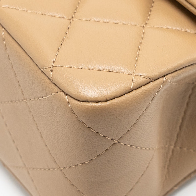 Chanel Top Handle Mini Rectangular Lambskin Dark Beige GHW (Microchip)