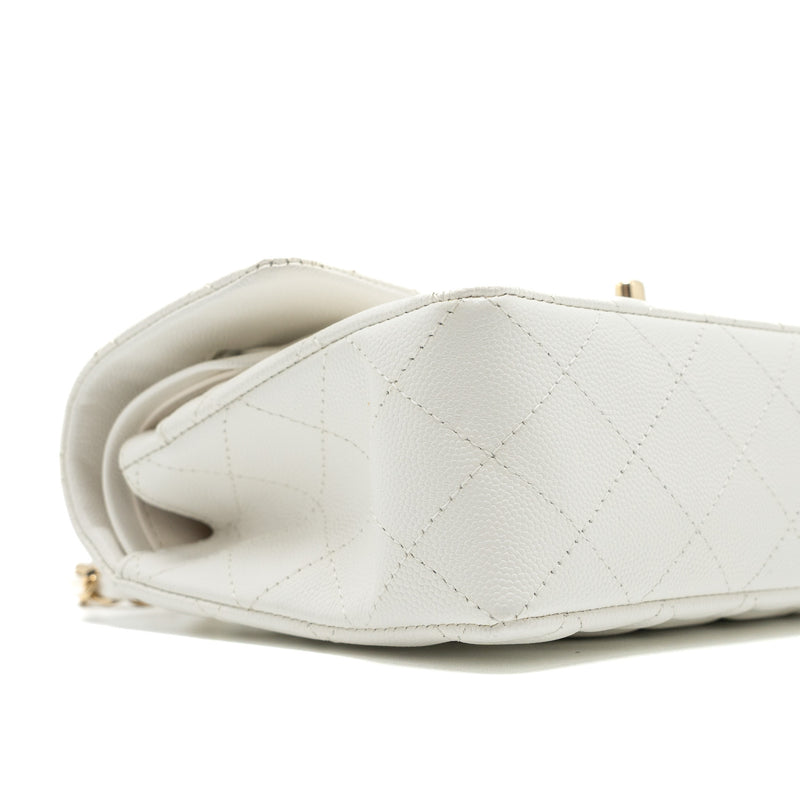 Chanel Small Classic Double Flap Bag Caviar White LGHW (Microchip)