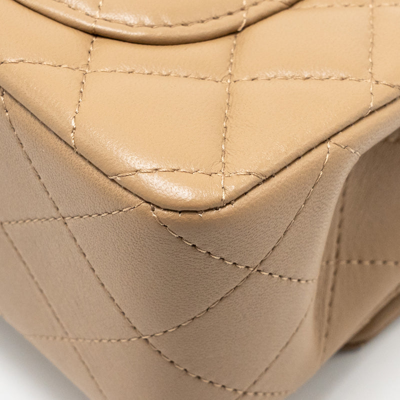 Chanel Top Handle Mini Rectangular Lambskin Dark Beige GHW (Microchip)