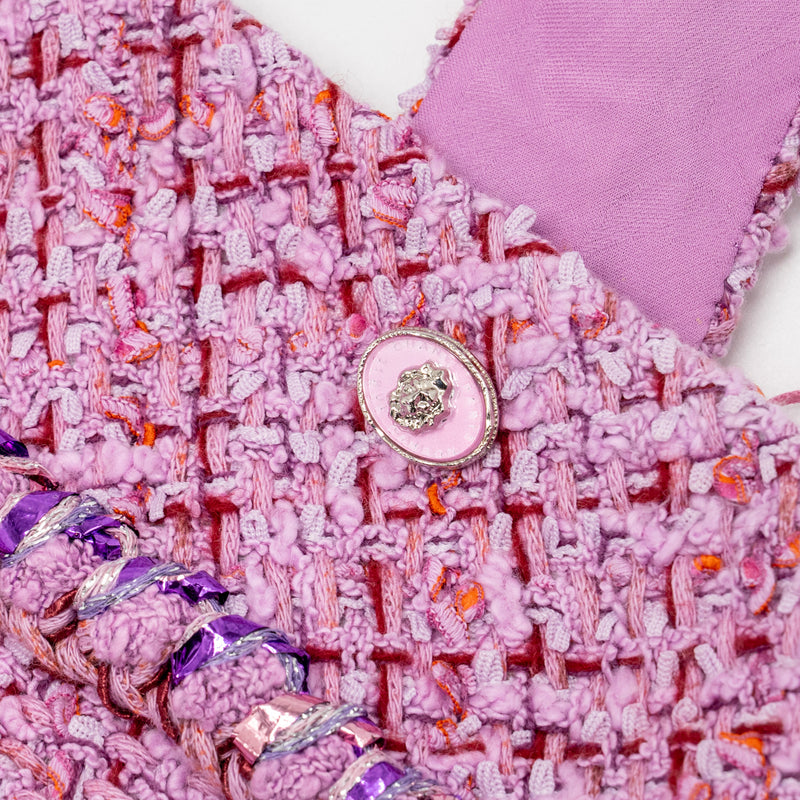 Chanel Size 34 22P Tweed Mini Dress Cotton/Polyester Light Purple / Pink