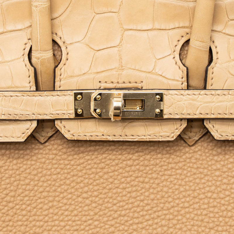 Hermes Touch Birkin 25 Alligator Mississippiensis/Togo Chai LGHW Stamp U