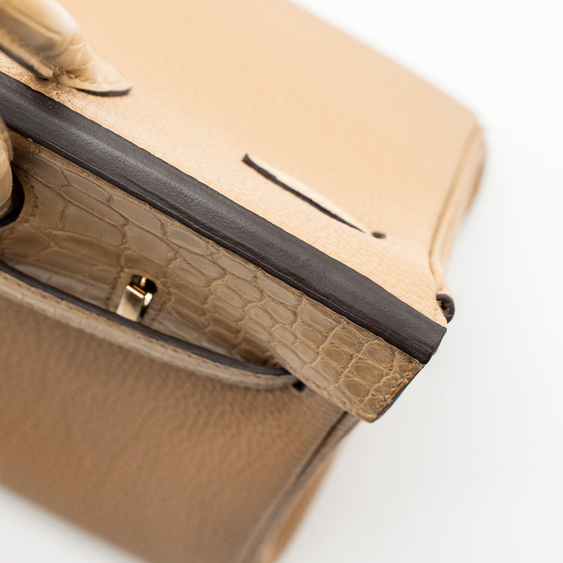 Hermes Touch Birkin 25 Alligator Mississippiensis/Togo Chai LGHW Stamp U