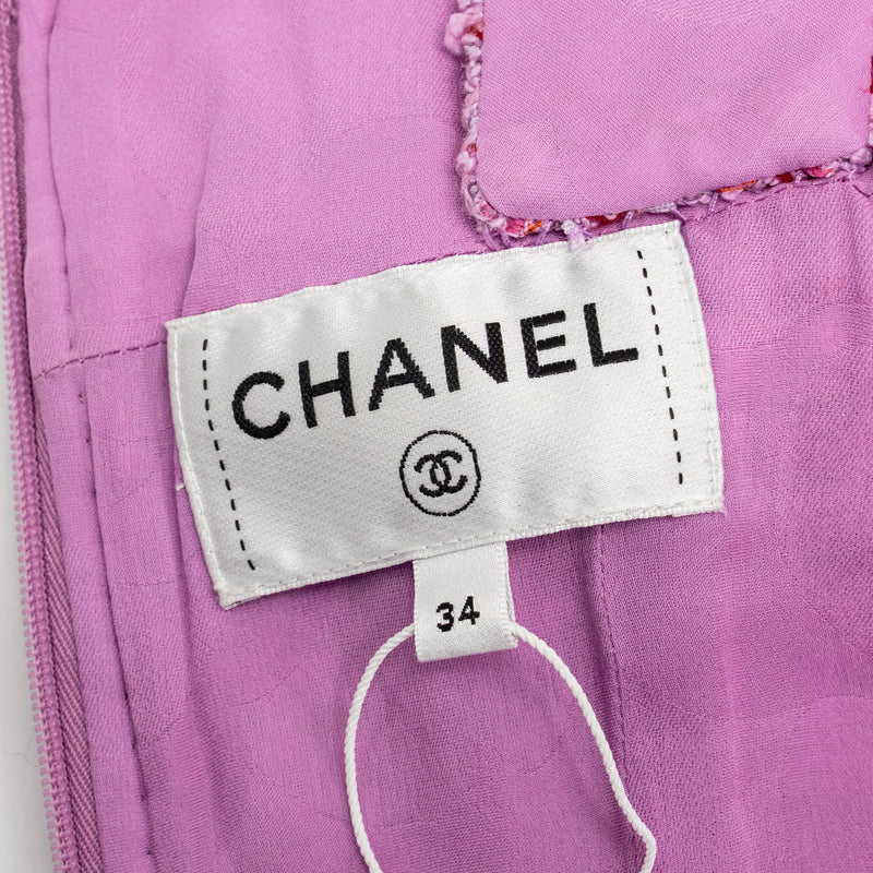 Chanel Size 34 22P Tweed Mini Dress Cotton/Polyester Light Purple / Pink