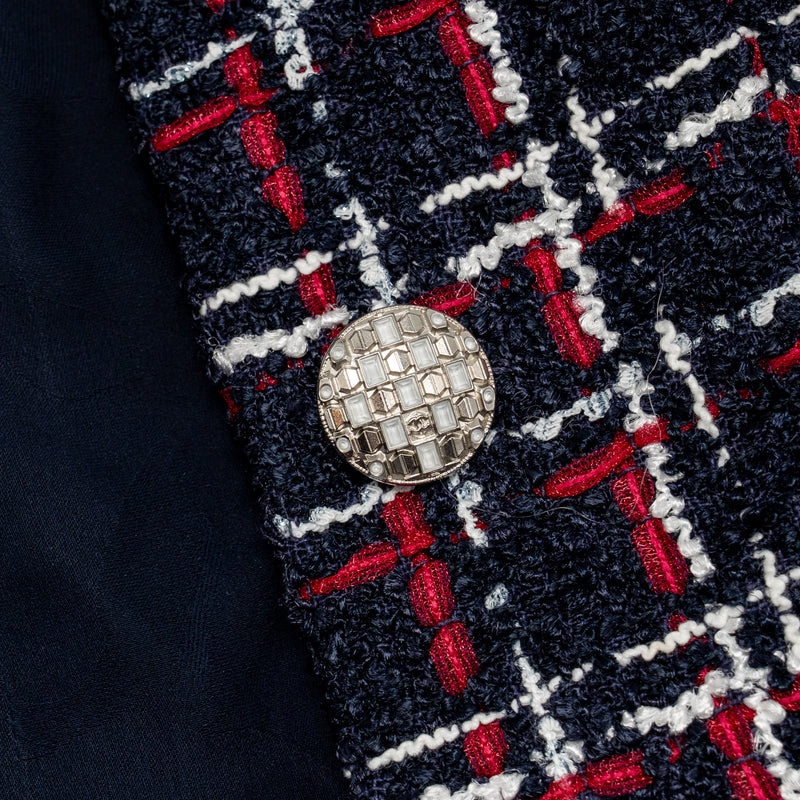 Chanel Size 36 Tweed Short-Sleeve Mini Dress Viscose Navy/ Multicolour