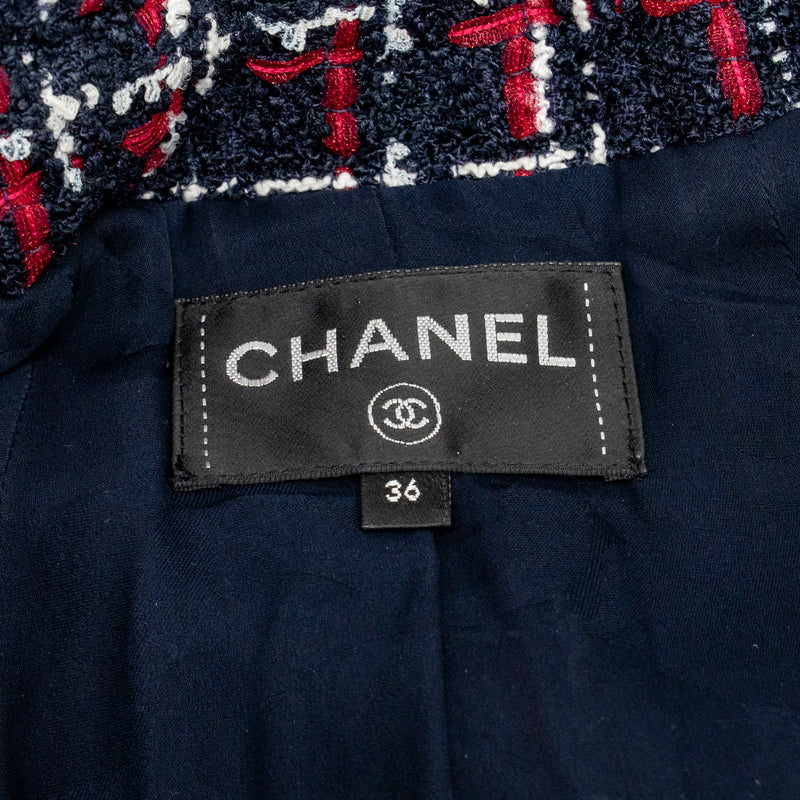 Chanel Size 36 Tweed Short-Sleeve Mini Dress Viscose Navy/ Multicolour