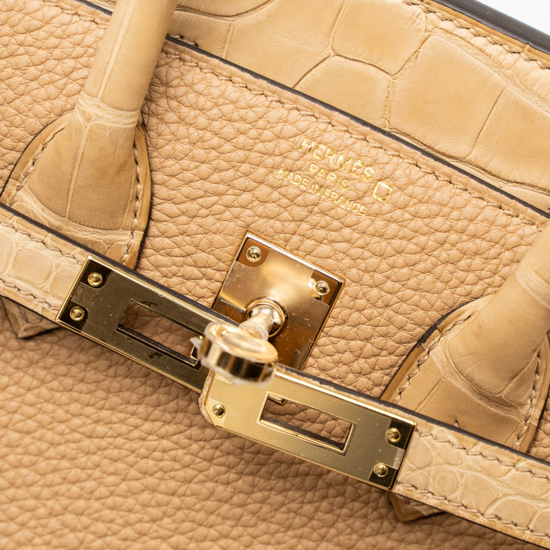 Hermes Touch Birkin 25 Alligator Mississippiensis/Togo Chai LGHW Stamp U