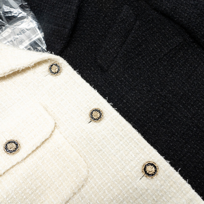 Chanel Size 34 20A Tweed Jacket Wool/Polyamide White/Black