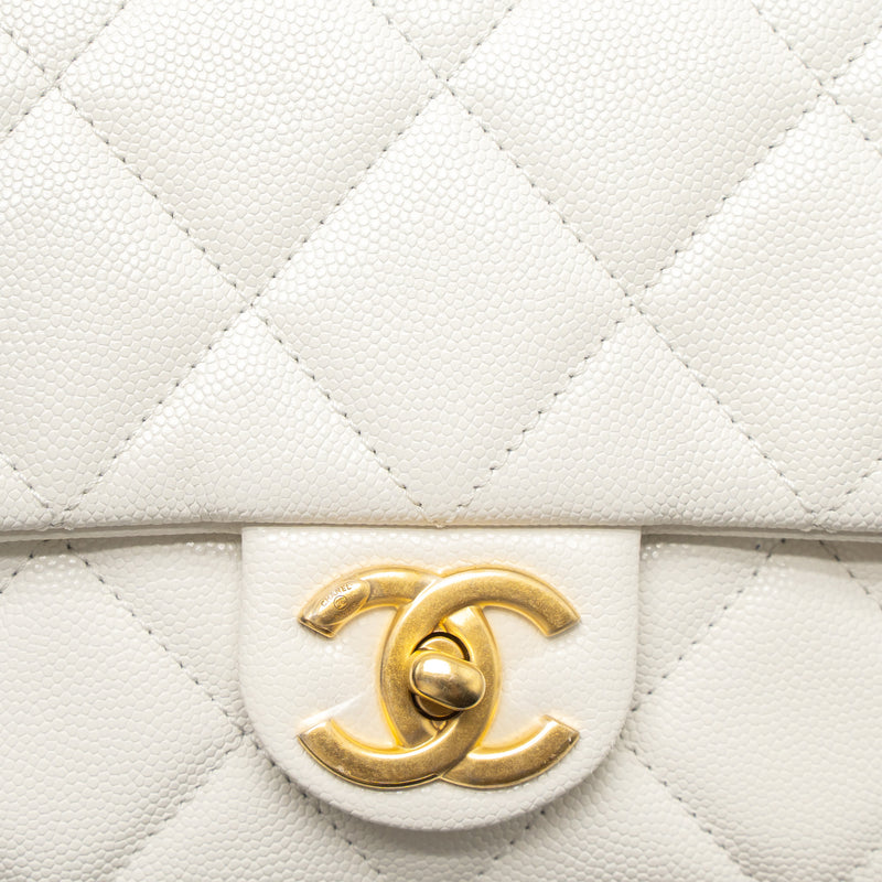 Chanel 22A Small Flap Bag Button on Chain Caviar White Brushed GHW (Microchip)