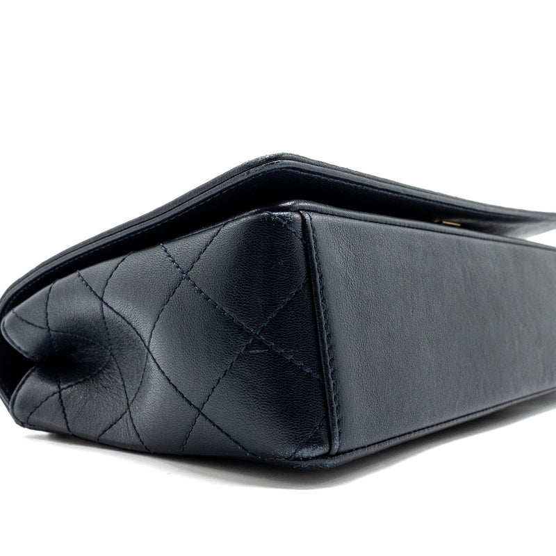 Chanel Mademoiselle Enamel Flap Bag Goatskin Navy GHW