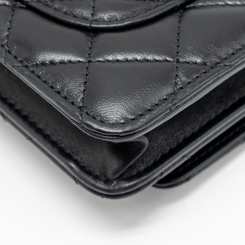 CHANEL Pearl Crush Wallet on Chain Lambskin Black GHW (Microchip)