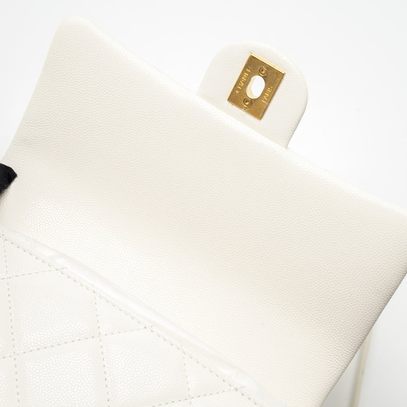 Chanel 22A Small Flap Bag Button on Chain Caviar White Brushed GHW (Microchip)
