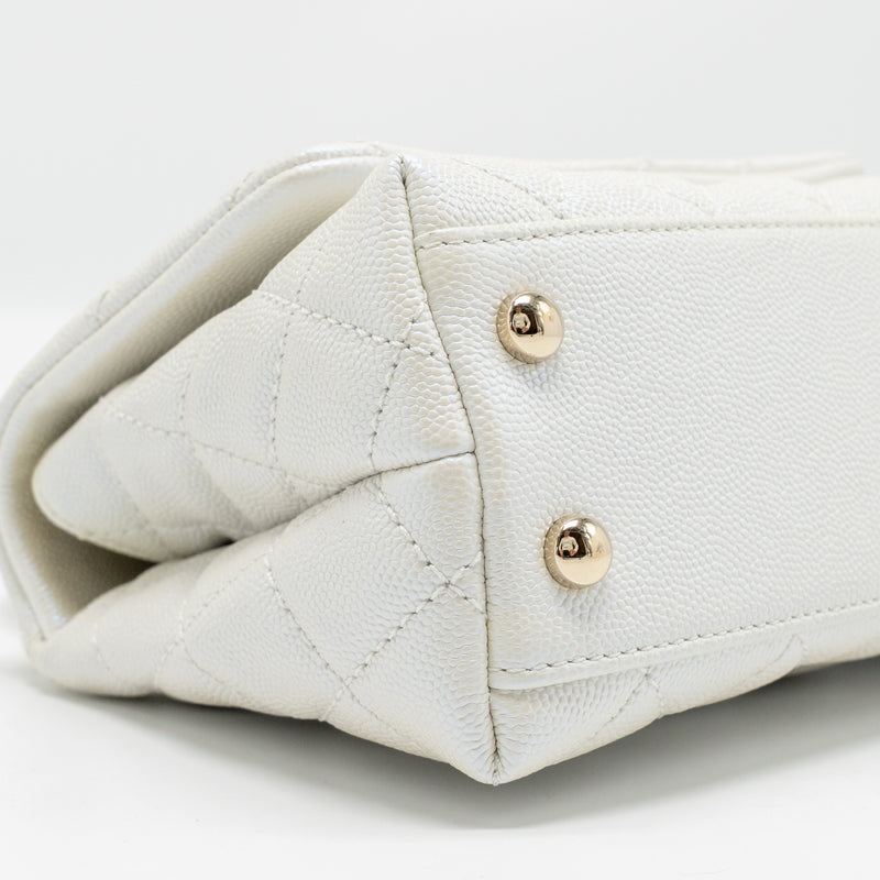 Chanel Mini Coco handle caviar iridescent white LGHW