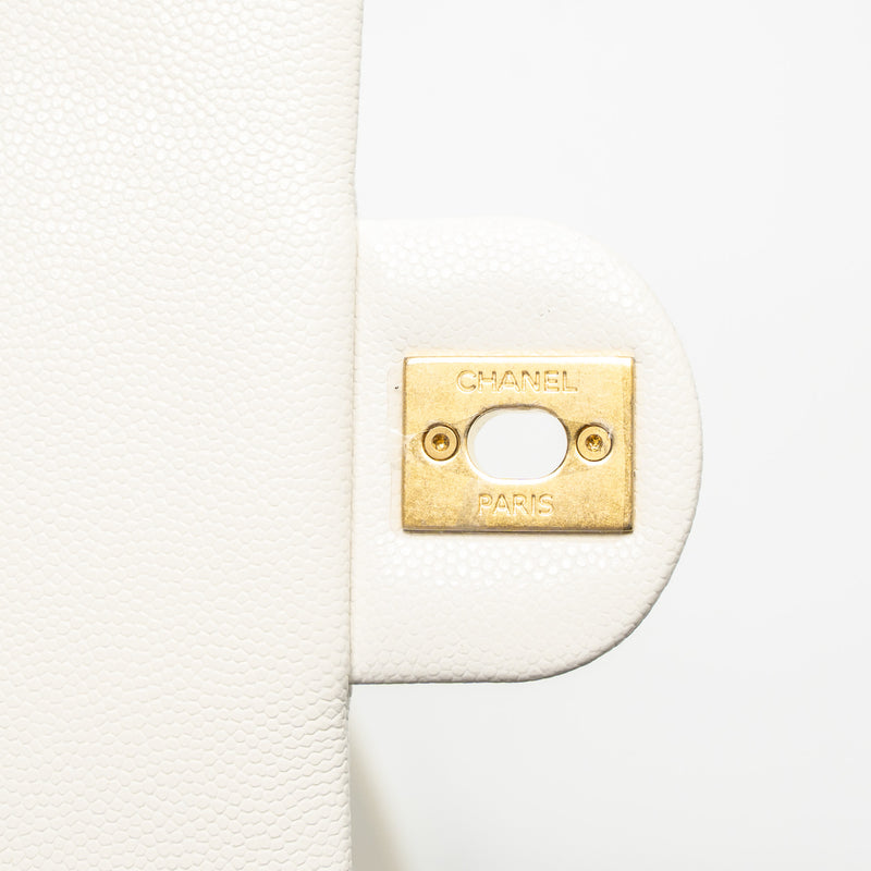 Chanel 22A Small Flap Bag Button on Chain Caviar White Brushed GHW (Microchip)