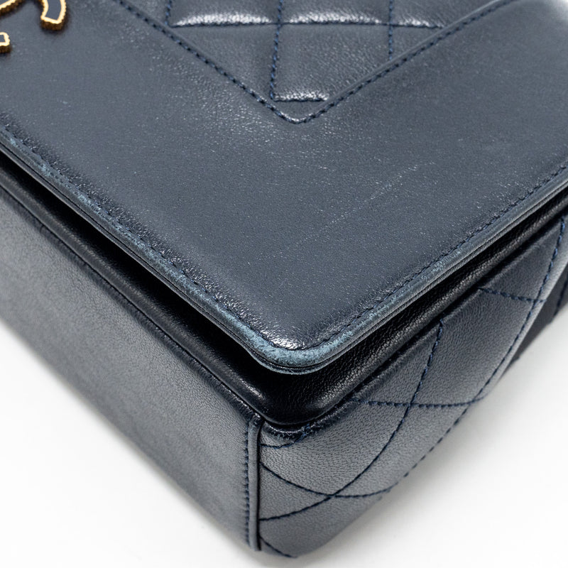 Chanel Mademoiselle Enamel Flap Bag Goatskin Navy GHW