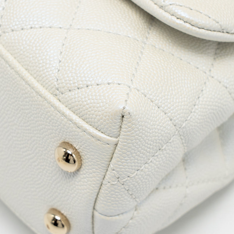 Chanel Mini Coco handle caviar iridescent white LGHW