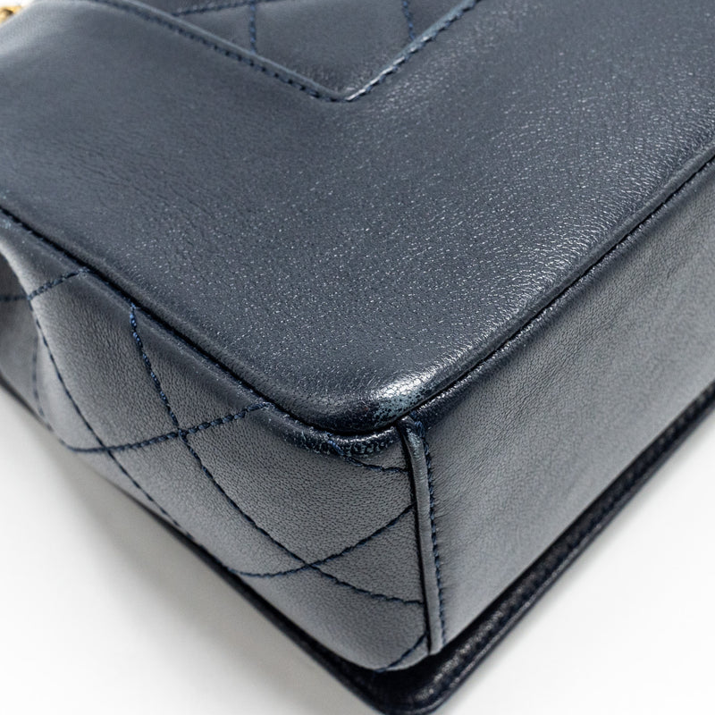 Chanel Mademoiselle Enamel Flap Bag Goatskin Navy GHW