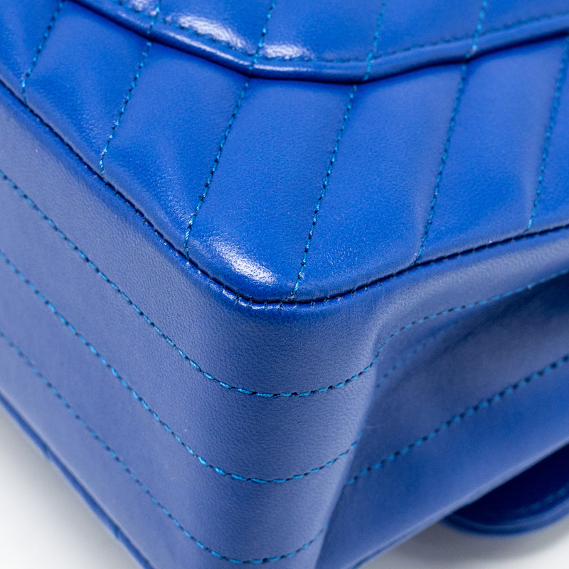 Chanel small classic double flap bag chevron lambskin blue LGHW