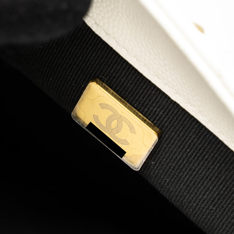 Chanel 22A Small Flap Bag Button on Chain Caviar White Brushed GHW (Microchip)