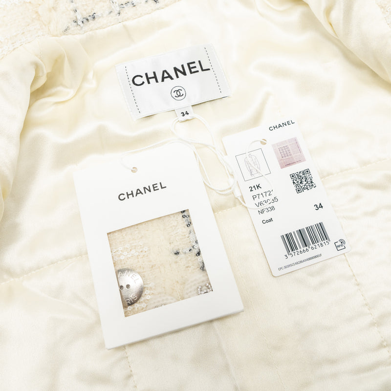 Chanel Size 34 21K Tweed Jacket Cashmere/Polyester/Wool Ecru/Black/White