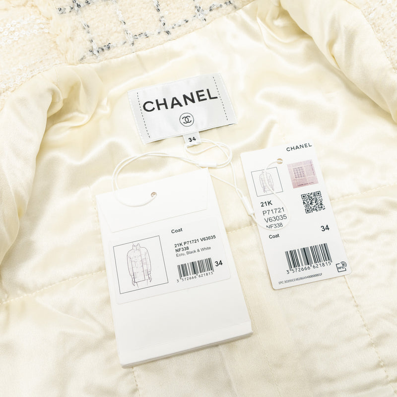 Chanel Size 34 21K Tweed Jacket Cashmere/Polyester/Wool Ecru/Black/White