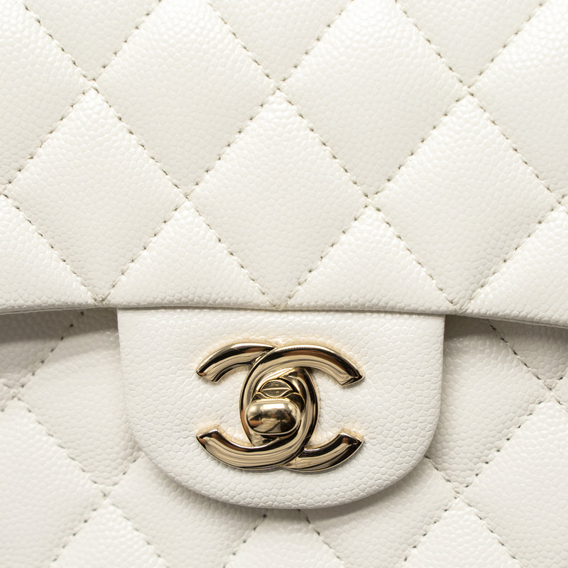 Chanel Small Classic Double Flap Bag Caviar White LGHW (Microchip)