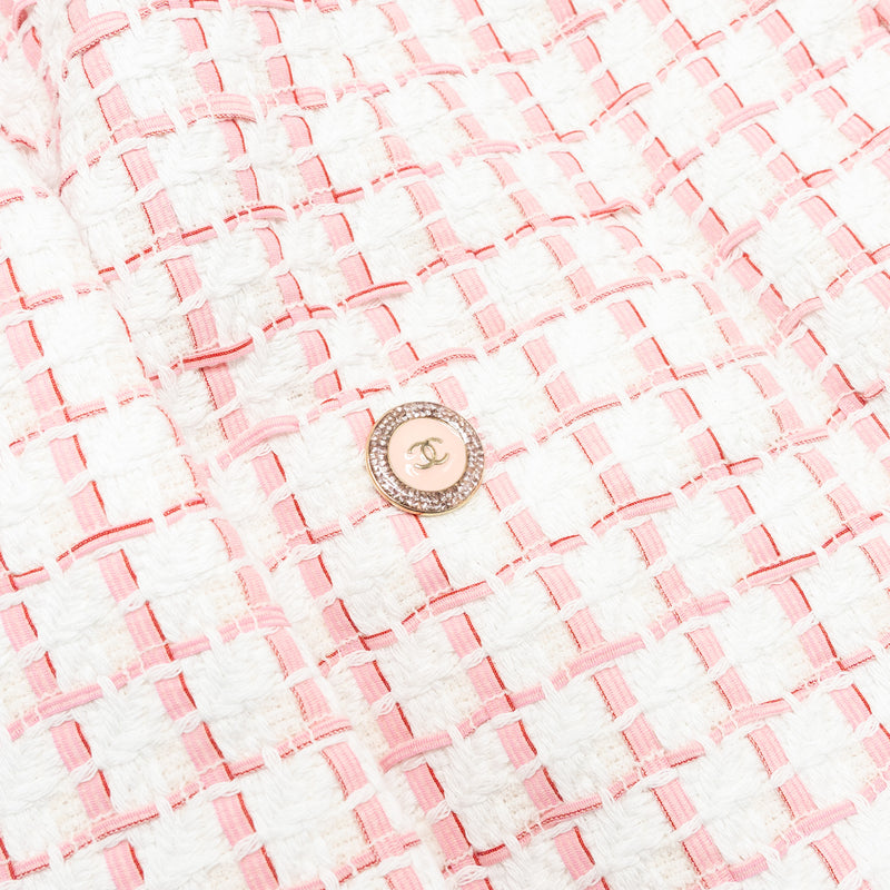 Chanel Size 34 22S Tweed Jacket Cotton/Acrylic Light Pink/White