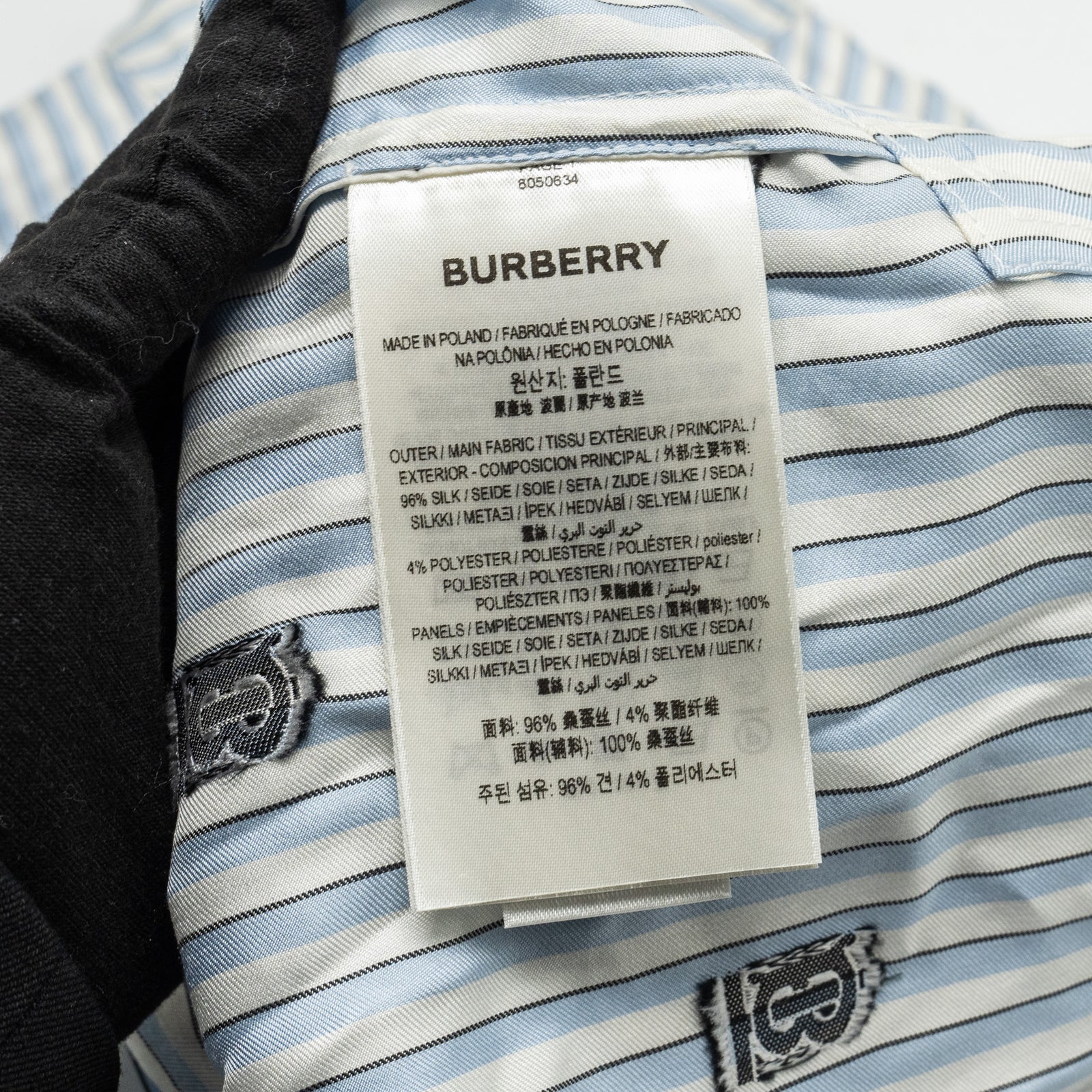 Burberry Size UK8 TB Logo Shirt Dress Silk Pale Blue