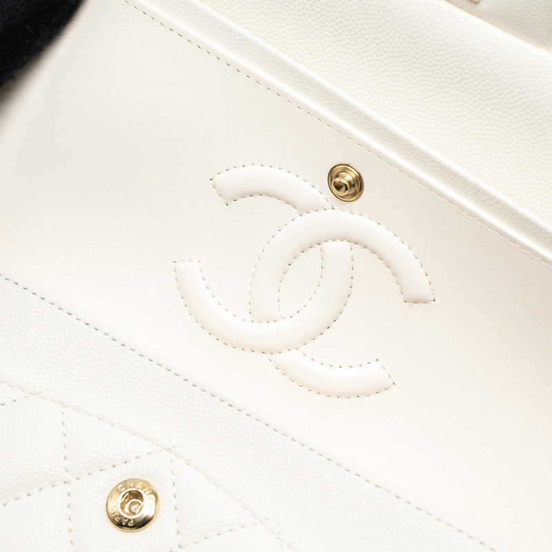 Chanel Small Classic Double Flap Bag Caviar White LGHW (Microchip)